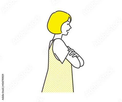 腕組みをして注意・説教をしている女性のイラスト
 ベクター