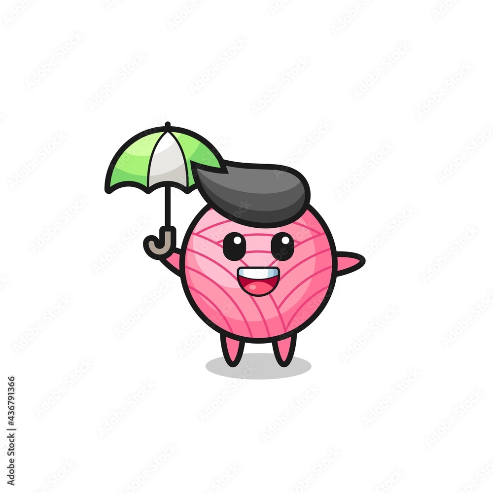 cute yarn ball illustration holding an umbrella