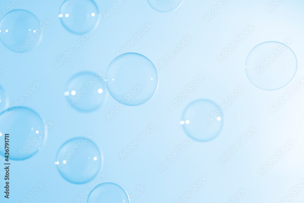 Freshness Natural with Transparent Blue Soap Bubbles Float in The Air.
