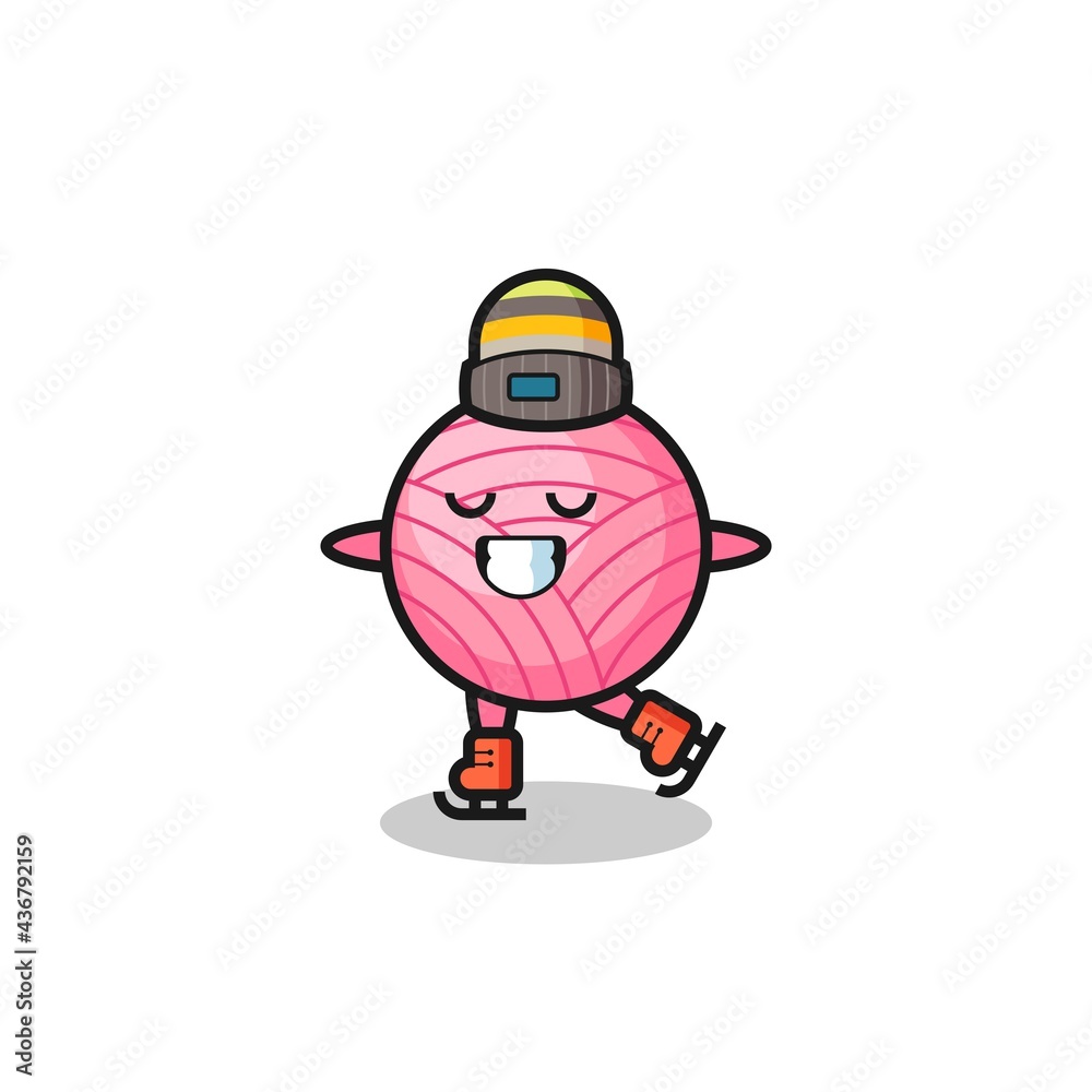 Naklejka premium yarn ball cartoon as an ice skating player doing perform