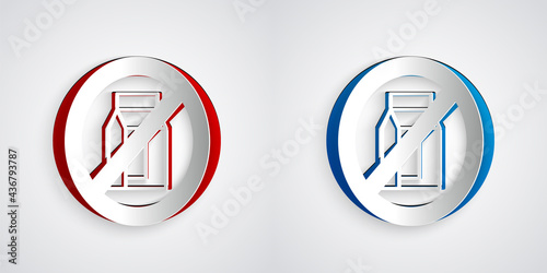 Paper cut No pack of milk icon isolated Paper cut background. Not allow milk. Allergy concept, lactose intolerance allergy warning sign. Paper art style. Vector