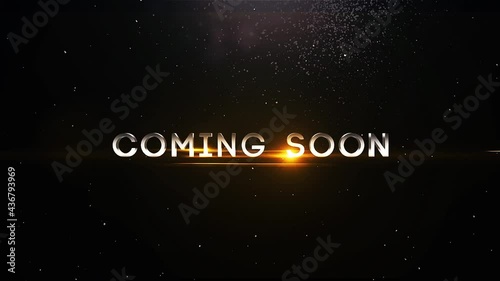 Coming Soon intro title 3d animation . futuristic cinematic title of Silver Coming Soon text with lens flare gold effect , particles and spark . simple , elegant and modern