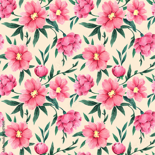 Wallpaper Mural Floral watercolor pattern. Seamless illustration for design of fabric, wallpaper and other.	 Torontodigital.ca