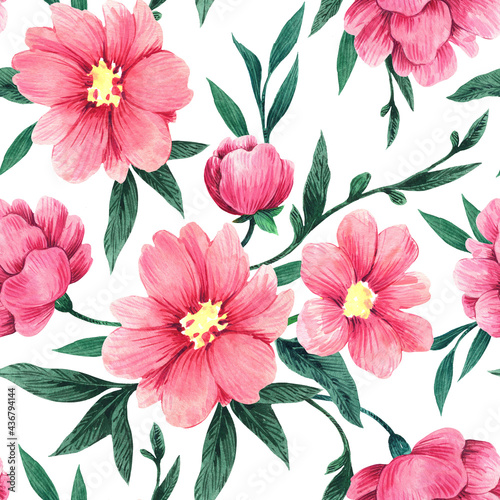Floral watercolor pattern. Seamless illustration for design of fabric, wallpaper and other.	