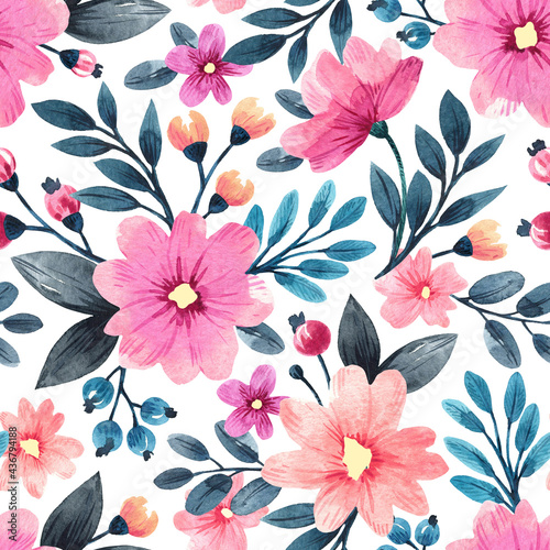 Floral watercolor pattern. Seamless illustration for design of fabric, wallpaper and other.
