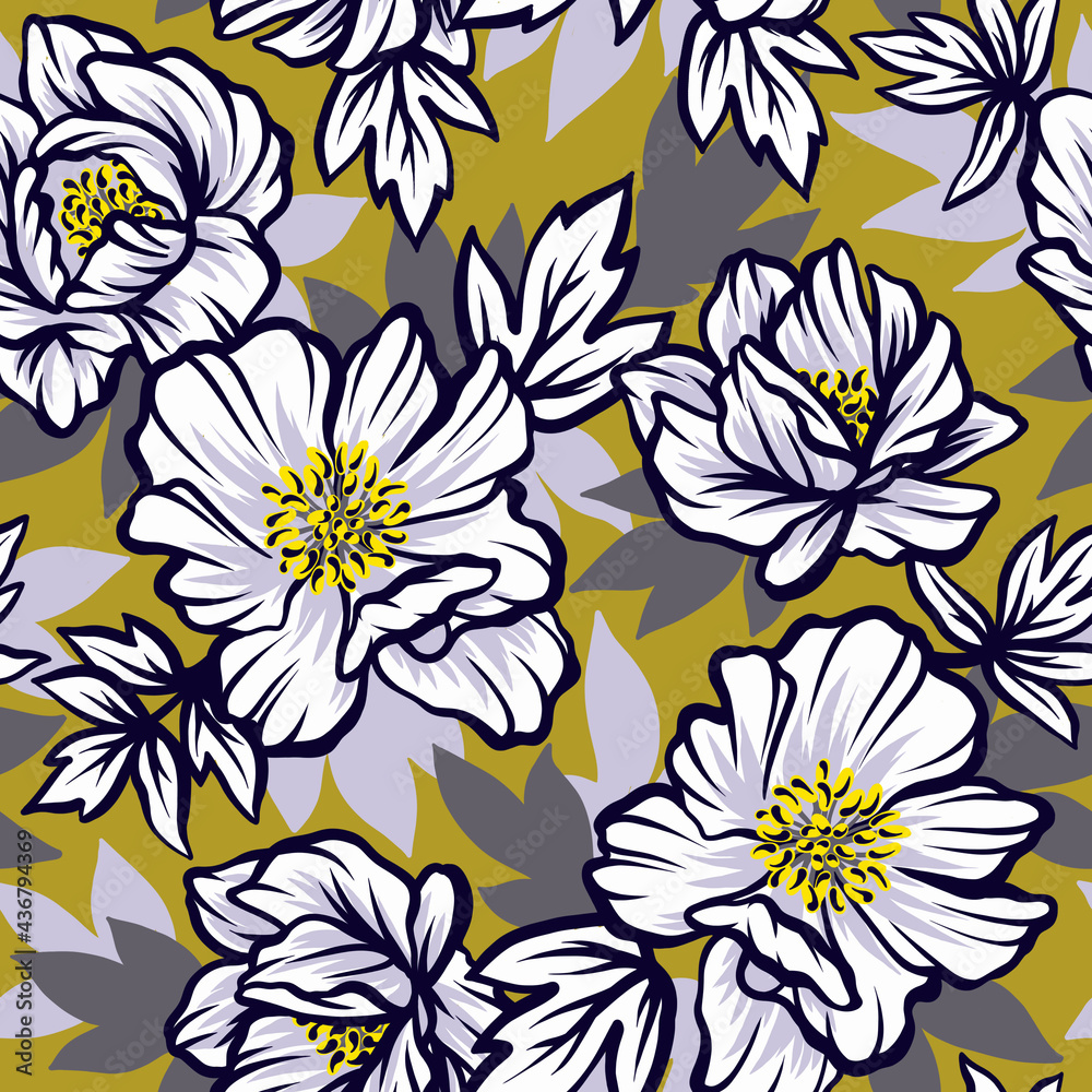 Seamless pattern with flowers. Design for textiles, souvenirs, fabrics, packaging and greeting cards and more. Seamless pattern with flowers. Design for textiles, souvenirs, fabrics, packaging and greeting cards and more.