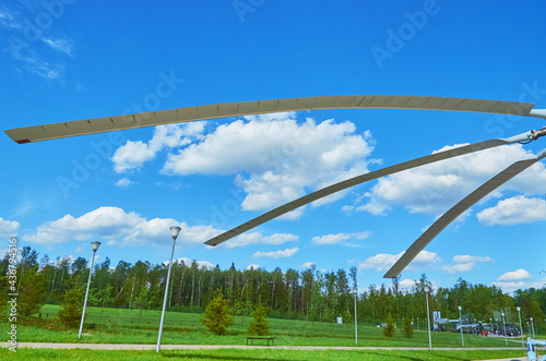 Helicopter main rotor blades on the background of the sky