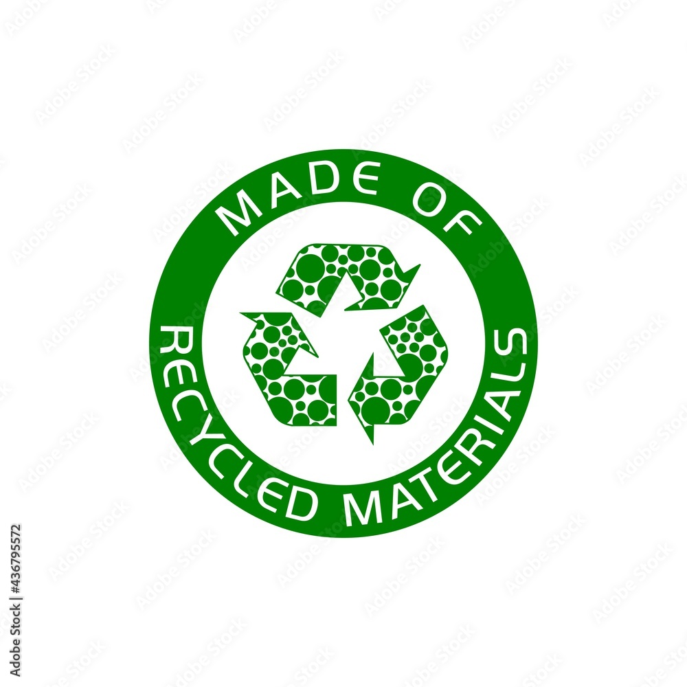 Made of recycled materials, Recycling icon isolated on white background Made of recycled materials, Recycling icon isolated on white background