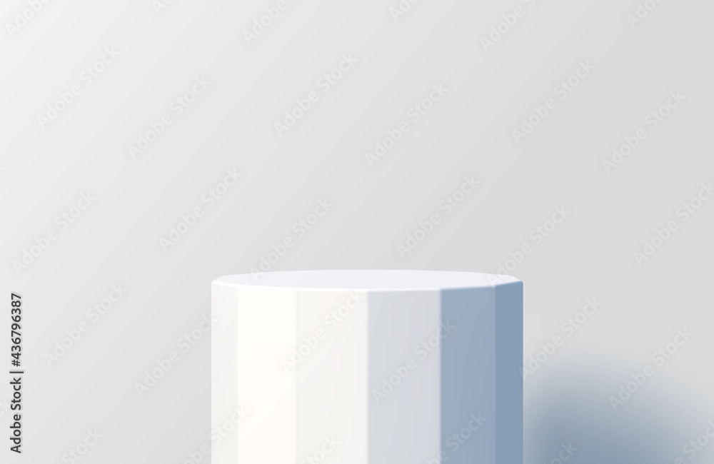 White podium - faceted column for product presentation. Minimal scene with podium stage, Vector illustration. White podium - faceted column for product presentation. Minimal scene with podium stage, Vector illustration.