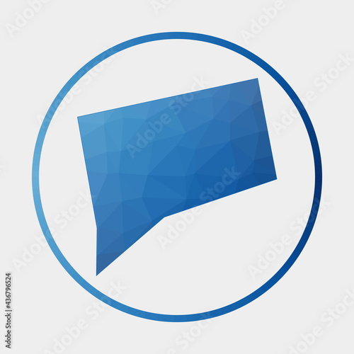 Connecticut icon. Polygonal map of the US state in gradient ring. Round low poly Connecticut sign. Vector illustration.