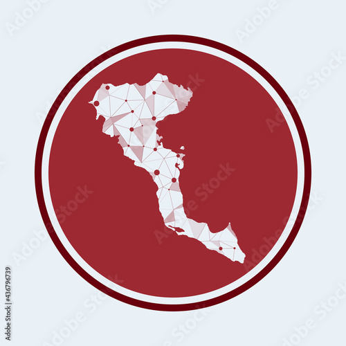 Corfu icon. Trendy tech logo of the island. Geometric mesh round design. Technology, internet, network, telecommunication concept. Vector illustration.
