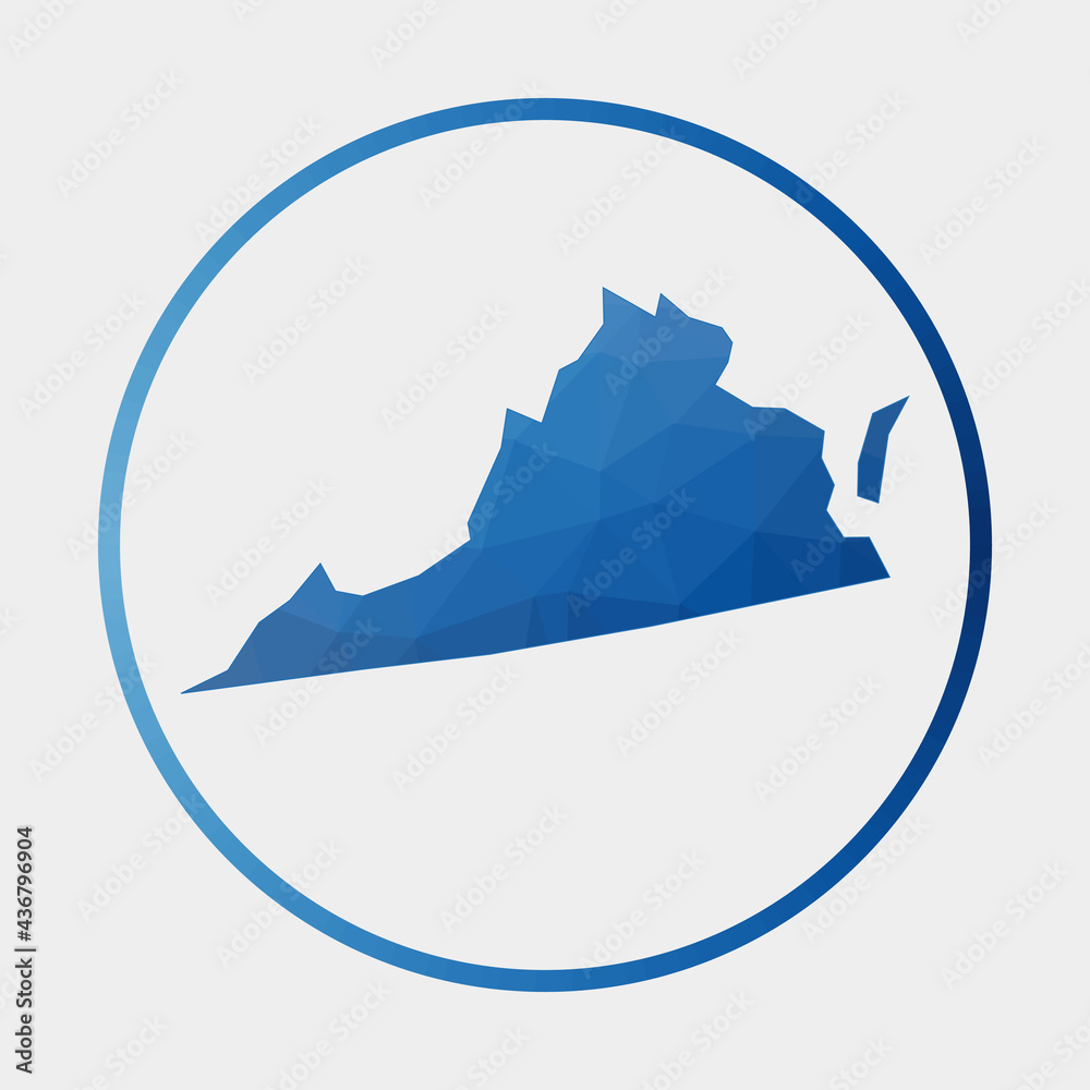 Virginia icon. Polygonal map of the us state in gradient ring. Round low poly Virginia sign. Vector illustration.