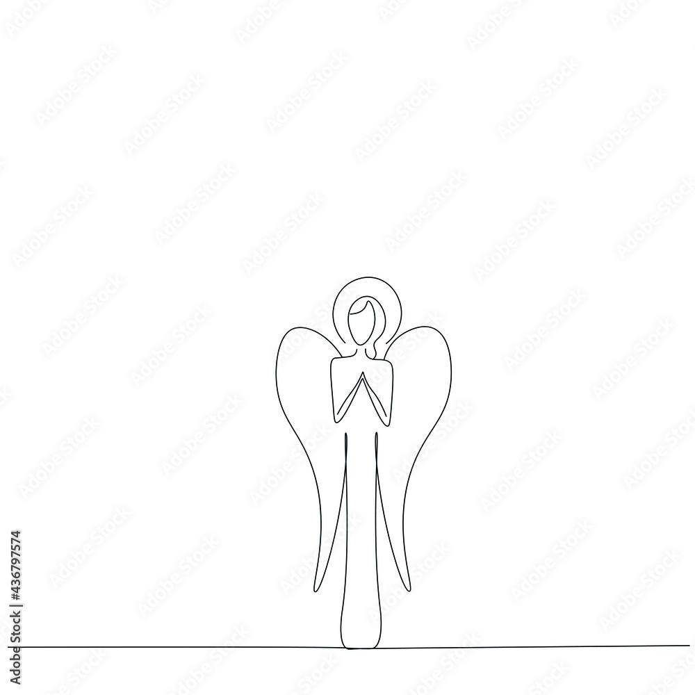 Angel silhouette on white background line drawing, vector illustration Angel silhouette on white background line drawing, vector illustration