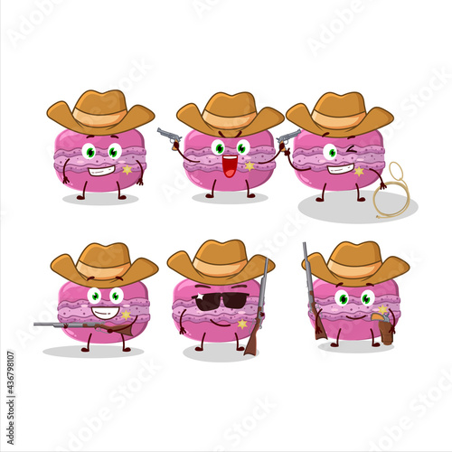 Cool cowboy strawberry macaron cartoon character with a cute hat