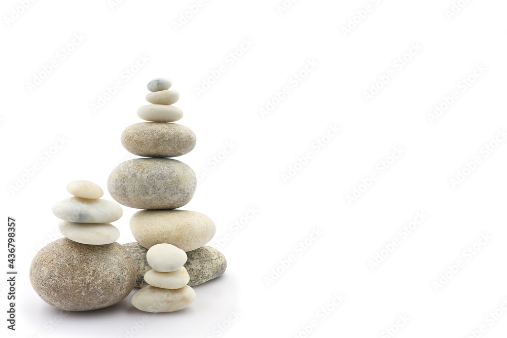 Spa concept on stone background. Balance of stones. isolate on white background. Font view and copy space