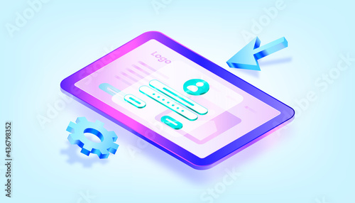 Computer and account login and password form page on screen. Sign in to account, user authorization, login authentication page concept. Username, password fields. 3D Gradient Isometric Illustrations. 