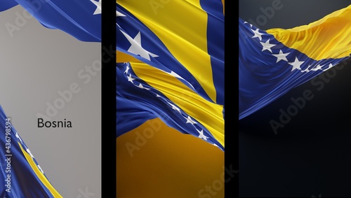 Fotografie Abstract Bosnia and Herzegovina Flag 3D Render (3D Artwork)