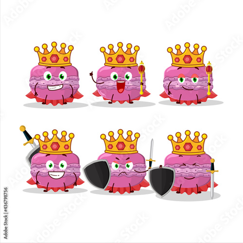 A Charismatic King strawberry macaron cartoon character wearing a gold crown