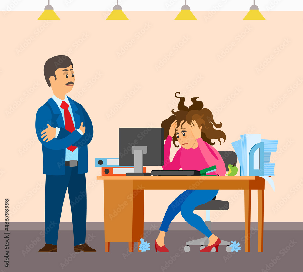 Missing deadline, bad time management. Work in high stress conditions and under hard boss pressure. Scene of tired, nervous, stressed people clutches head at work, many tasks. Deadline metaphors Missing deadline, bad time management. Work in high stress conditions and under hard boss pressure. Scene of tired, nervous, stressed people clutches head at work, many tasks. Deadline metaphors
