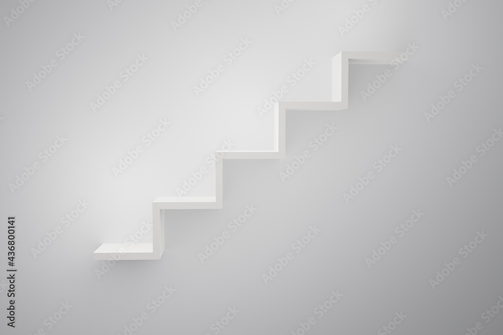 Abstract stairs or steps concept on white wall background with shadow 3D rendering. Abstract stairs or steps concept on white wall background with shadow 3D rendering.