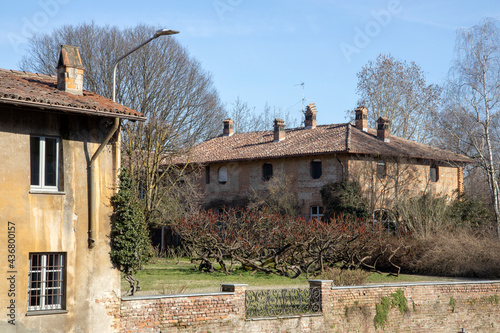 Robecco sul Naviglio ( MI ), Italy - April 01, 2021: Robecco sul Naviglio town and Naviglio Grande, Milano, Lombardy, Italy photo