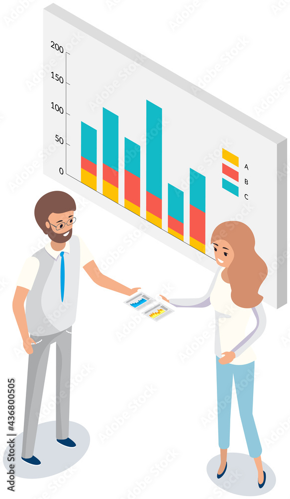 Visualize with business analytics. People work with statistical data analysis, changing indicators. Employees analyze statistical indicators, business data. Characters work with marketing research Visualize with business analytics. People work with statistical data analysis, changing indicators. Employees analyze statistical indicators, business data. Characters work with marketing research