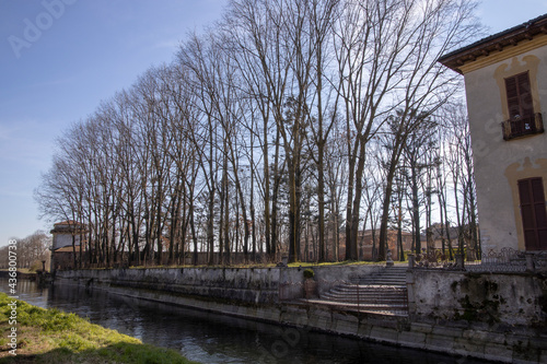 Robecco sul Naviglio ( MI ), Italy - April 01, 2021: Robecco sul Naviglio town and Naviglio Grande, Milano, Lombardy, Italy photo