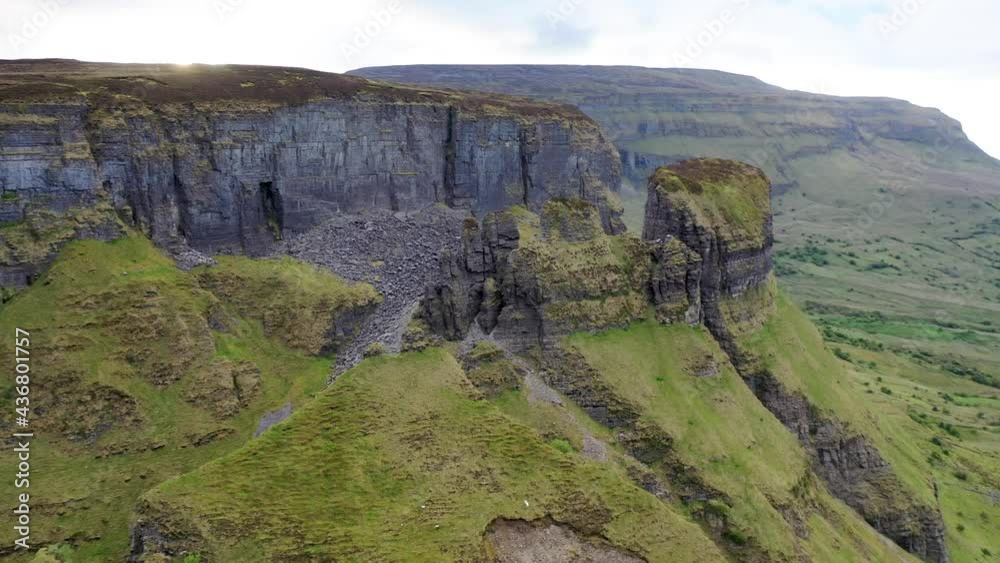 Aerial view of rock formation located in county Leitrim, Ireland called Eagles Rock