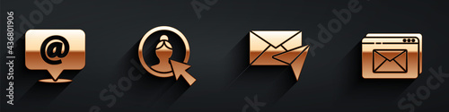 Set Mail and e-mail, Create account screen, Envelope and Website and envelope icon with long shadow. Vector
