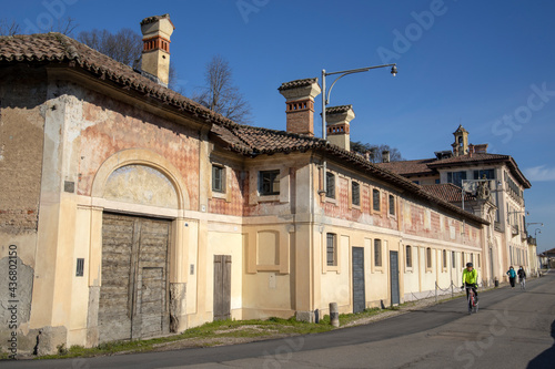 Robecco sul Naviglio ( MI ), Italy - April 01, 2021: Robecco sul Naviglio town and Naviglio Grande, Milano, Lombardy, Italy photo