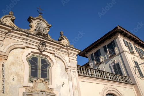 Robecco sul Naviglio ( MI ), Italy - April 01, 2021: House detail at Robecco sul Naviglio town and Naviglio Grande, Milano, Lombardy, Italy photo