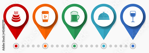 Drink and food, restaurant concept vector icon set, flat design pointers, infographic template