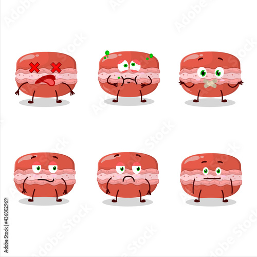 Red macaron cartoon character with nope expression