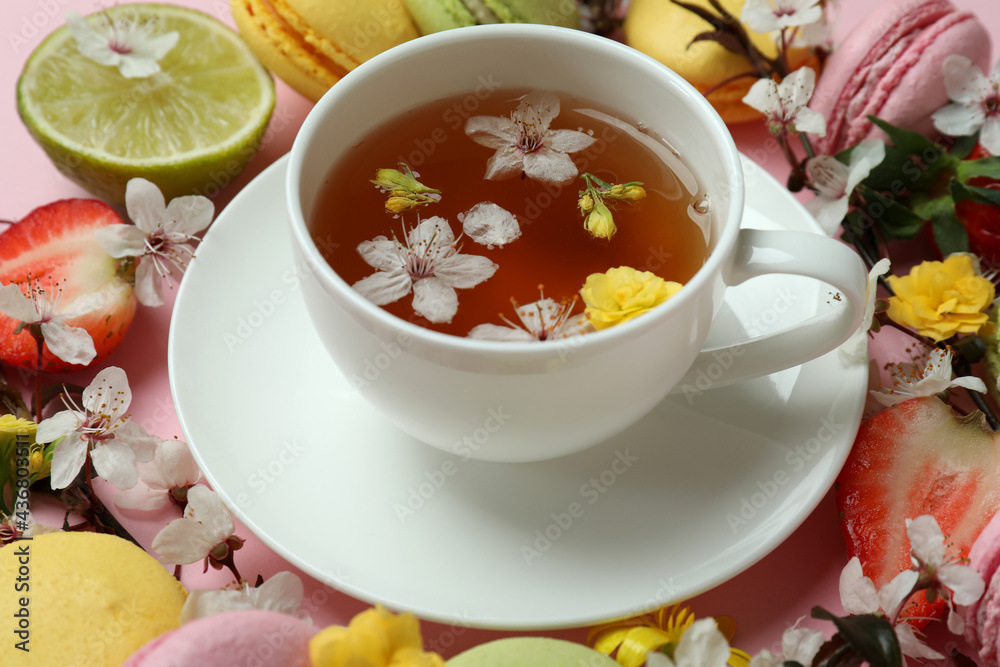 Concept of sweet breakfast on pink background Concept of sweet breakfast on pink background