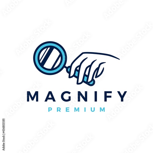 hand hold magnifying glass search logo vector icon illustration