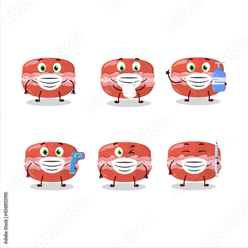 A picture of red macaron cartoon design style keep staying healthy during a pandemic