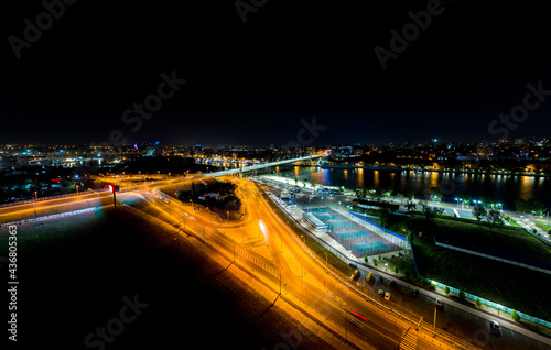 Rostov-on-Don, Russia. Night view of Voroshilovsky Bridge across the Don River photo