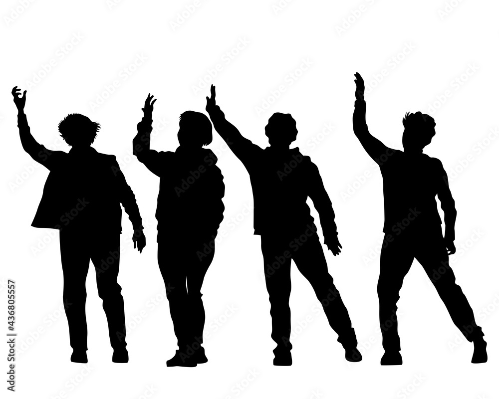 Young people are dancing in a nightclub. Isolated silhouettes on white background Young people are dancing in a nightclub. Isolated silhouettes on white background