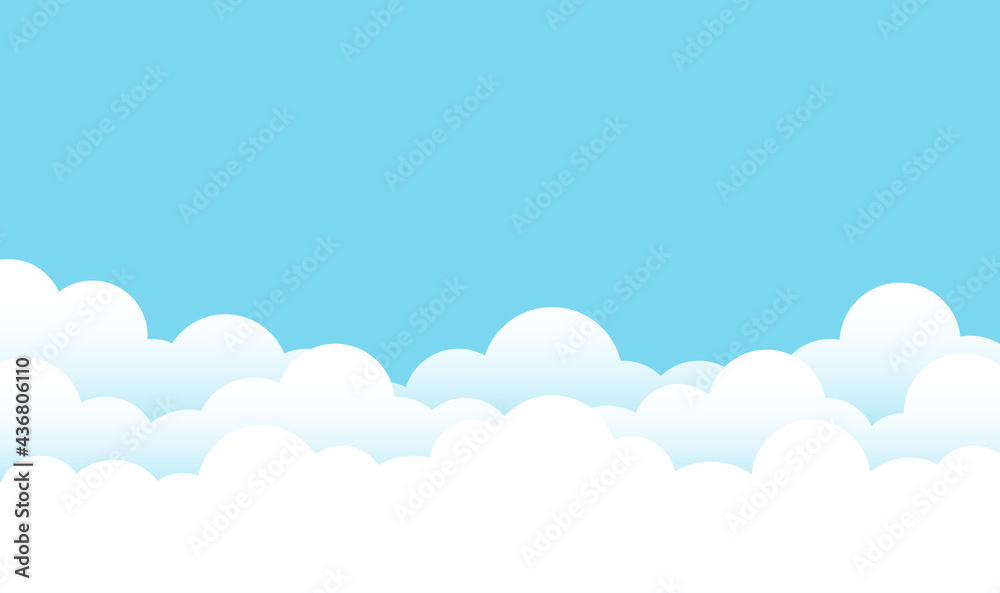 Soft white fluffy clouds cartoon on top blue clear sky landscape outdoor background vector