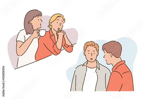 Two friends are having a conversation. hand drawn style vector design illustrations. 