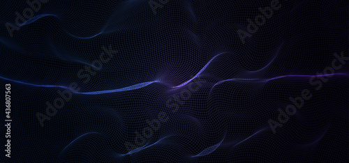 Abstract background purple blue dynamic wave on dark background