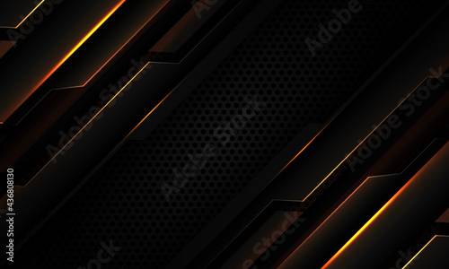 Abstract dark grey metallic cyber geometric gold light slash on black circle mesh design modern futuristic technology background vector illustration.