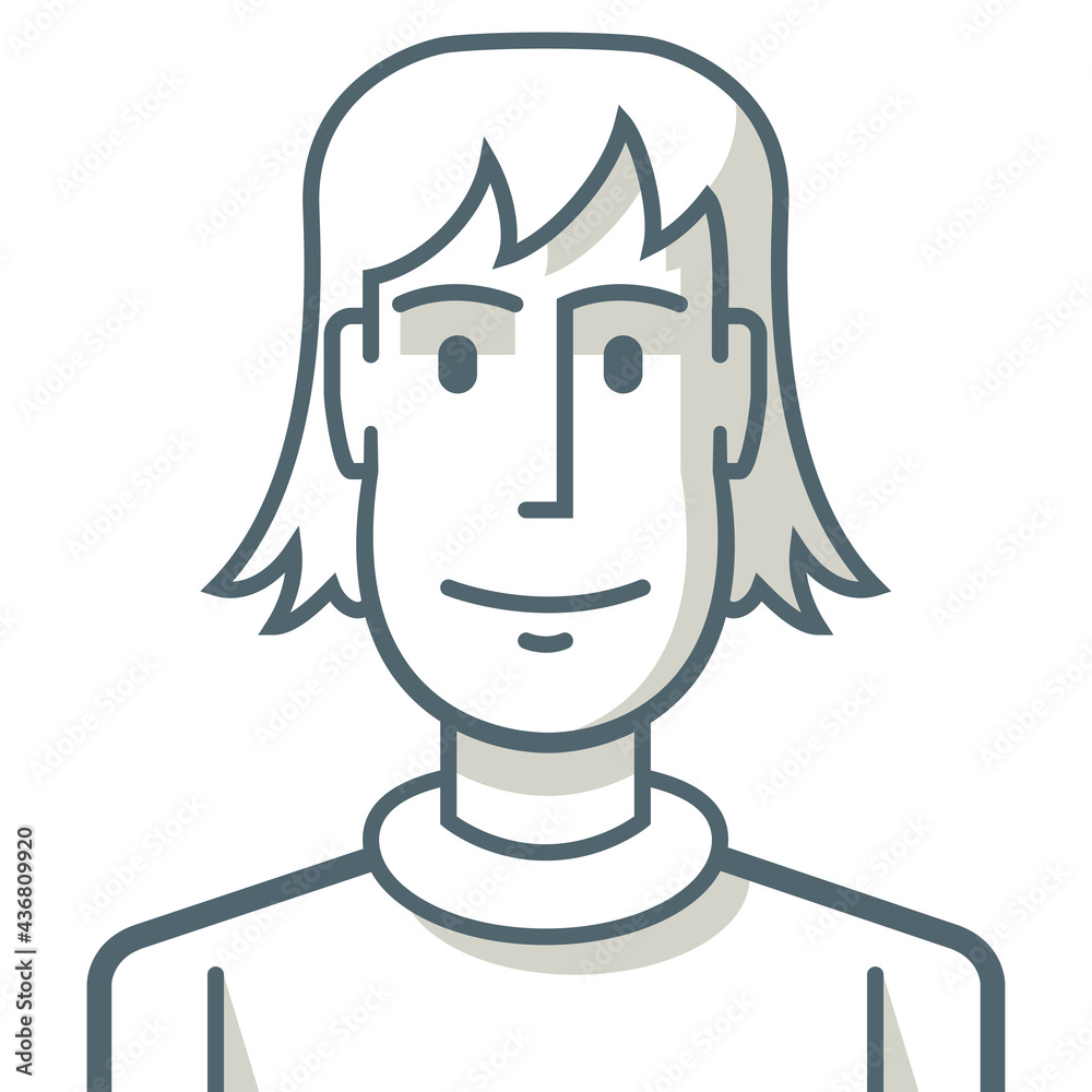 Avatar of a young boy with long hair. Illustration of a young man drawn with simple lines. Avatar of a young boy with long hair. Illustration of a young man drawn with simple lines.