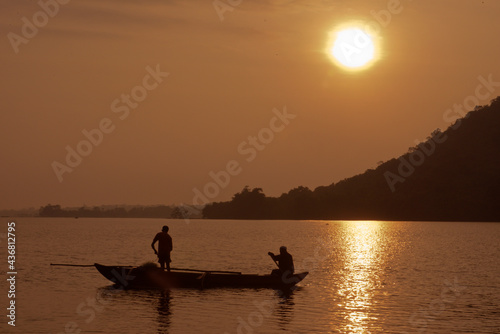 sunset on the river lake  boat  © kusal