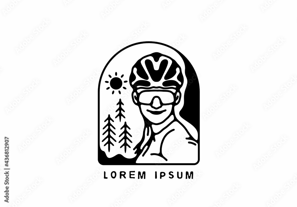 Black line art of female cyclist Black line art of female cyclist