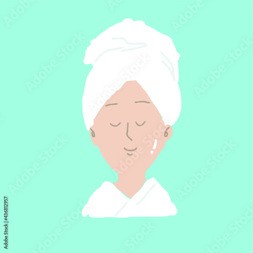 バスローブを着た女性のベクターイラスト / vector illustration of a woman wearing white bath robe