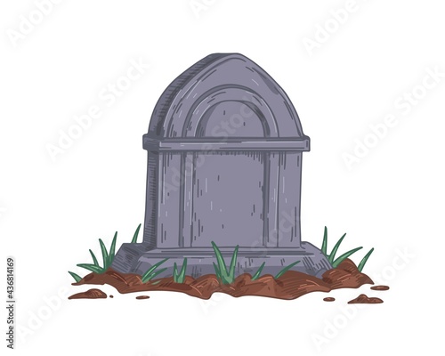 Gravestone of unmarked vintage grave. Medieval tombstone of old granite tomb....