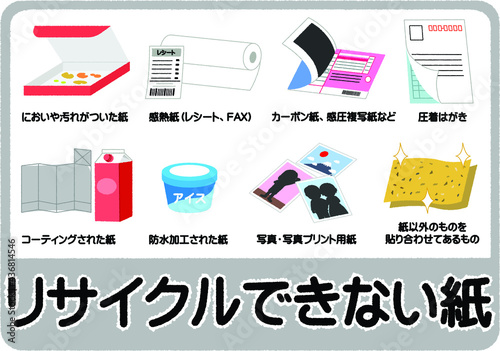 リサイクルできない紙のゴミ分別イラスト