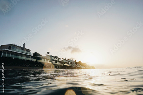 View of luxury houses along the coastline in Malibu, USA