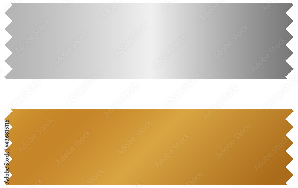 Silver and gold foil strip on white background Silver and gold foil strip on white background